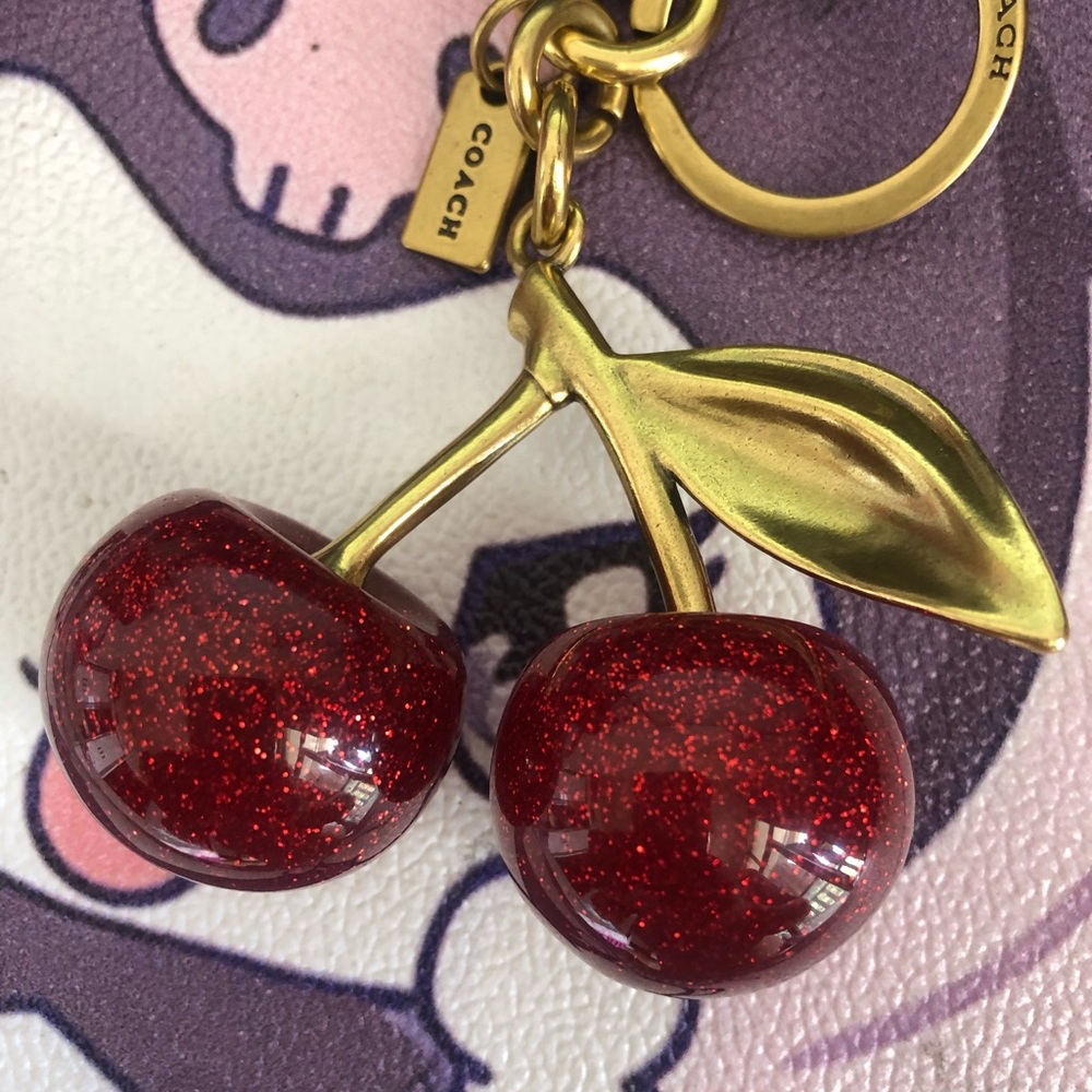 Coach Gold-Tone Red Glitter Cherry Key Charm - Picture 4 of 4